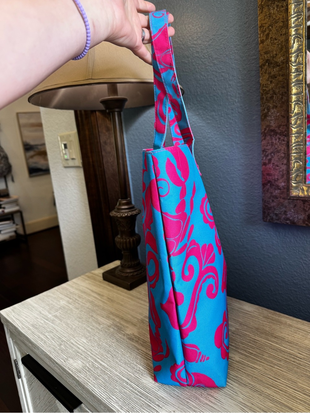 Lilly Pulitzer for Estée Lauder Turquoise & Hot Pink Canvas Tote - Picture 3 of 8